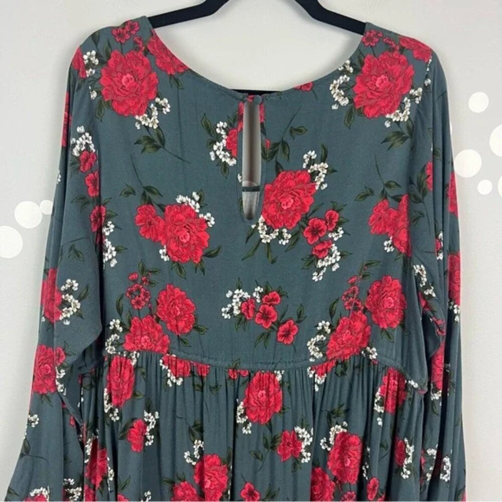 Torrid Florla Mini Challis Skater Dress Slate Gray Red Size 3X - Picture 9 of 12